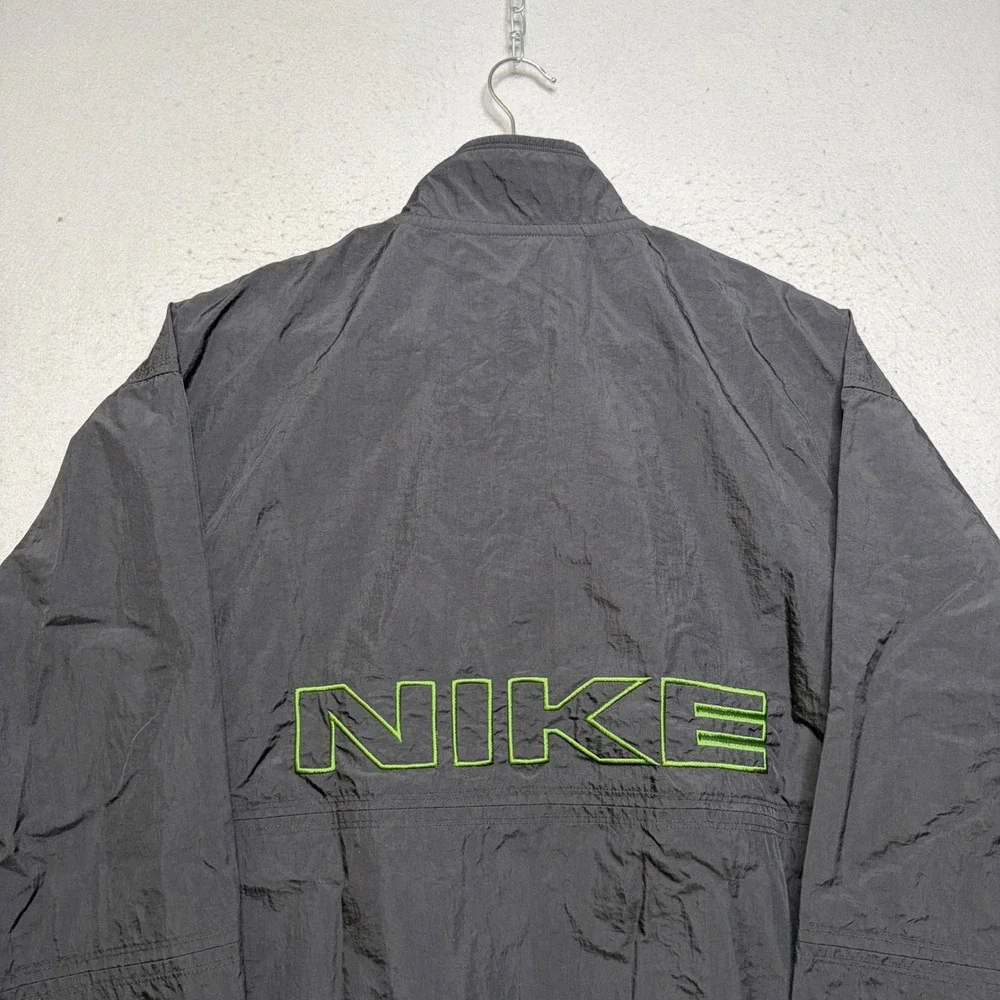 Nike Windbreaker Mens Large Black Vintage 90s Quarter Zip Neon Green Logo ER89